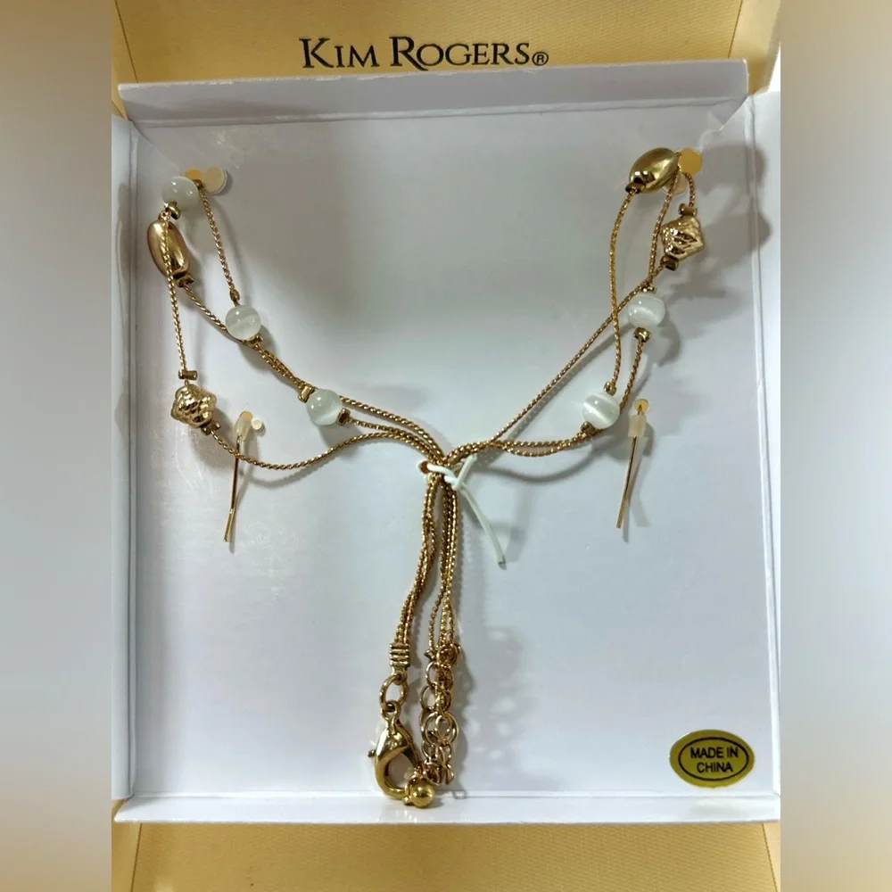 Kim Rogers Gold-Tone Yellow Stone Pendant Necklace & Earrings Set NIB - Picture 3 of 5